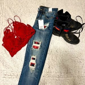 Judy Blue Mid Rise Buffalo Plaid Jeans